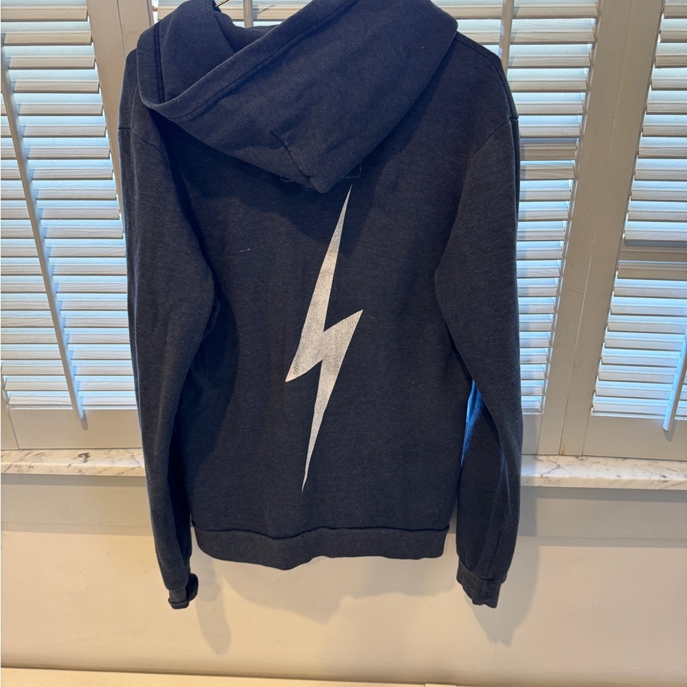 Aviator Nation Black Zip-Up Hoodie with White Lightning Bolt